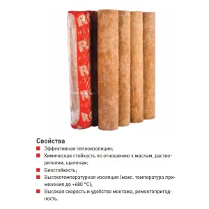 Цилиндры Роквул 40 x 114 мм кашированные фольгой (плотность 80кг/м3)