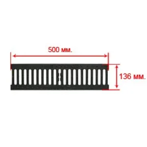Решетка водоприемная GIDROLICA Standart DN100 C250 щелевая чугунная 500*136*13 мм арт.506