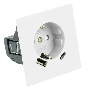 Розетка 1-местная + USB + Type C (механизм) СП STEKKER Мия с защитной шторкой и заземлением, 250В, 16А, RST16-3119-01, белая магнолия Розетка 1-местная + USB + Type C (механизм) СП STEKKER Мия с защитной шторкой и заземлением, 250В, 16А, RST16-3119-01, белая магнолия