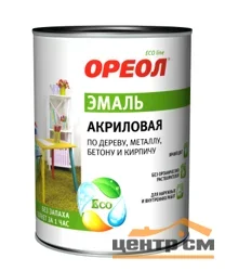 Эмаль ОРЕОЛ акриловая глянцевая красная 0,9 кг