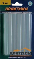 Стержни для клеевого пистолета 11х100мм, 6 шт, ПРАКТИКА, цвет белый, прозрачный, блистер