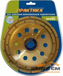 Чашка алмазная шлифовальная, 2-ряда, 180х22 мм, ПРАКТИКА "Профи", блистер
