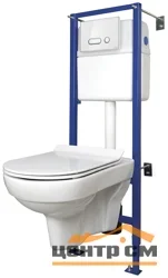 Унитаз подвесной CERSANIT CITY NEW CLEAN ON с инсталляцией LINK PRO, сиденье slim микролифт, кнопка INTERA (БЕЛОЕ СТЕКЛО)