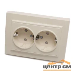Розетка 2-местная СП STEKKER Эрна с заземлением и шторкой, слоновая кость (PST16-9014-02)*