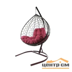 Подвесное кресло двухместное Double/XL, цвет плетения – коричневый, подушка – бордовый