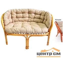 Диван БАГАМА с подушками ушастыми бежевыми шенилл, коньяк