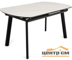 Стол Шамони-1С 85х140 (+37) (царга Чёрный/МДФ+PVC Чёрный/Белый мрамор) + нога №5 (чёрный)